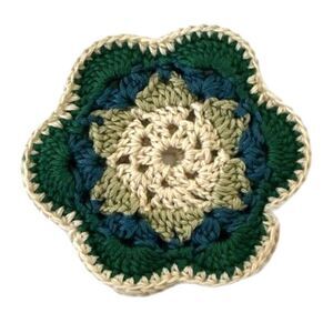 Mini Crochet Flower Pouch 2.75 Inches Double Clasp Blue And Green